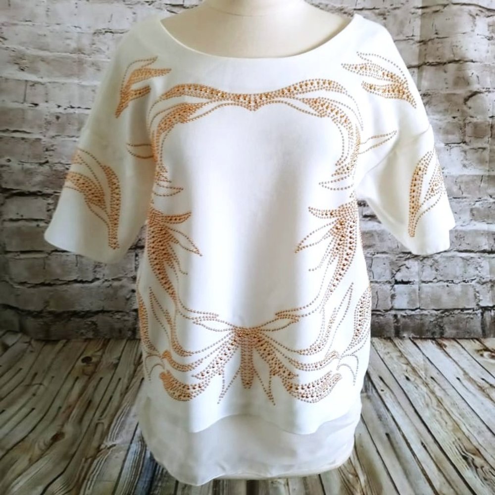 ZARA White Gold Top Pullover Open Back NWT